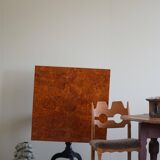 Antique handcrafted square table with drop leaves made of burl wood, Swedish, 19th century.