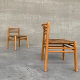 Pair of Pine and Rush Mid-Century Dutch Chairs