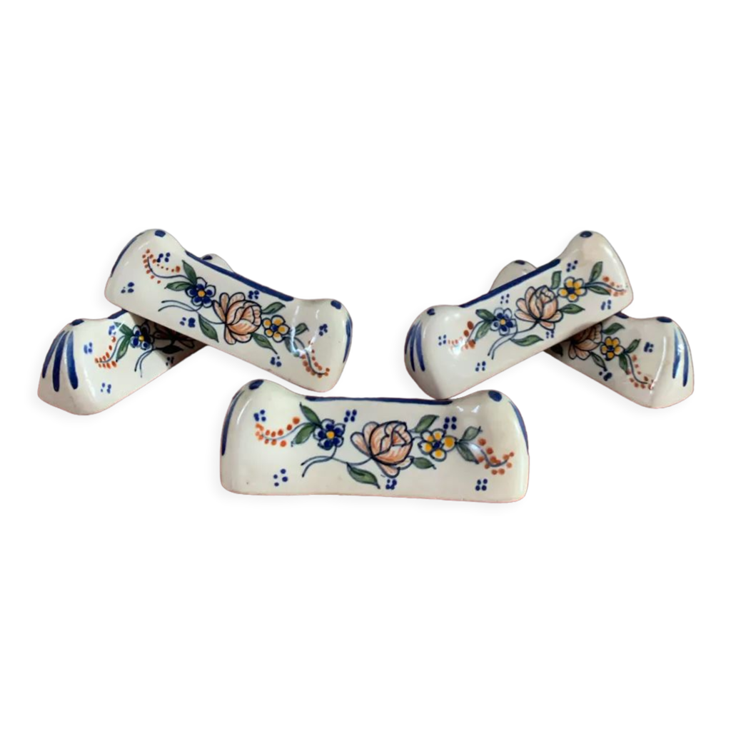 Lot De 8 Porte-Couteaux En Faïence - Forme Tulipe - Blanc Brillant - Vintage 1960