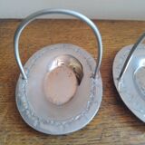 Salerons, Sel Poivre En Verre Au Manganese Support Métal Argenté