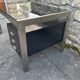 Vintage desk in smoked glass and brushed steel. 1970. Suspended box