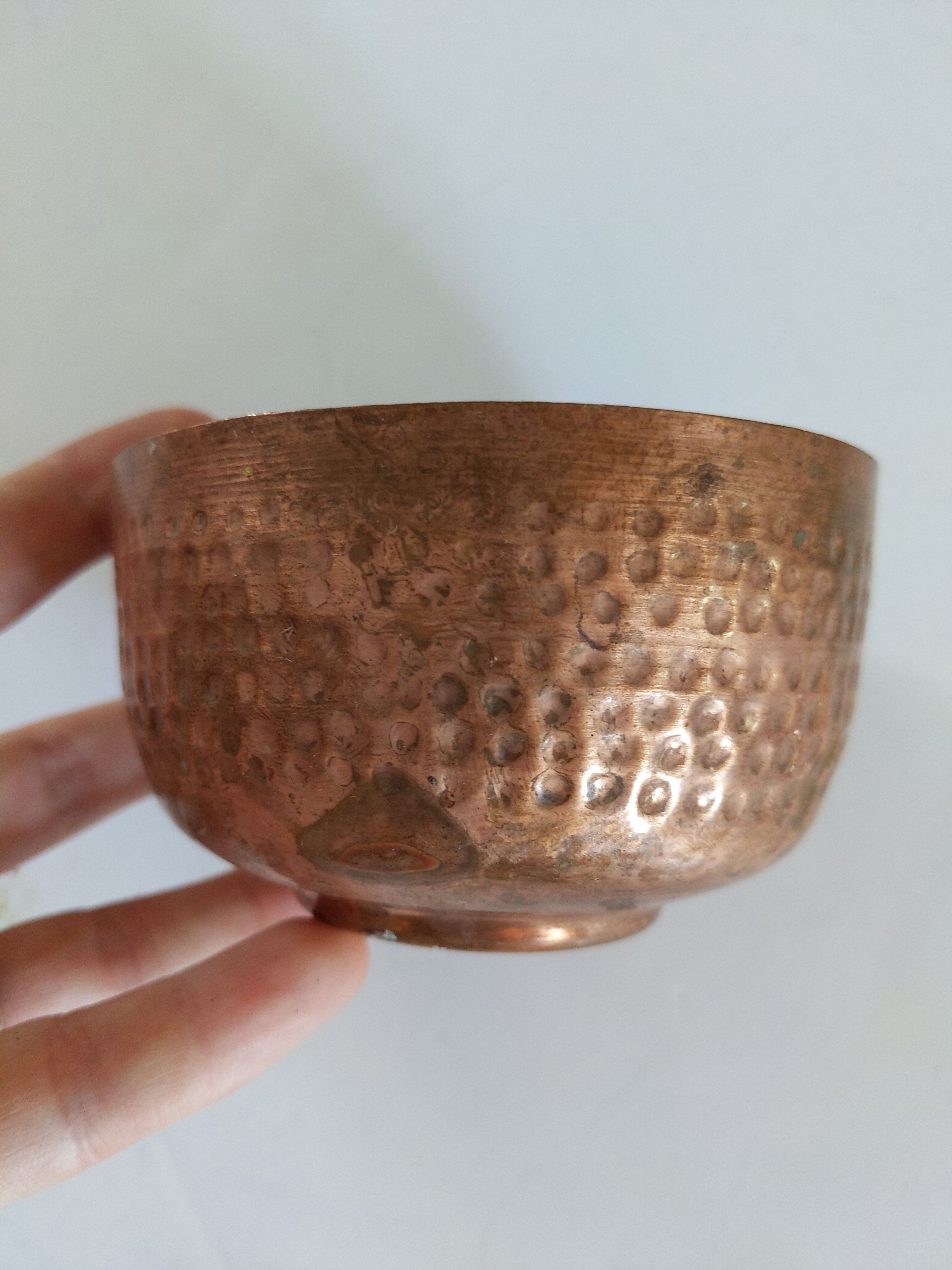 Copper pot hammered old vintage candle