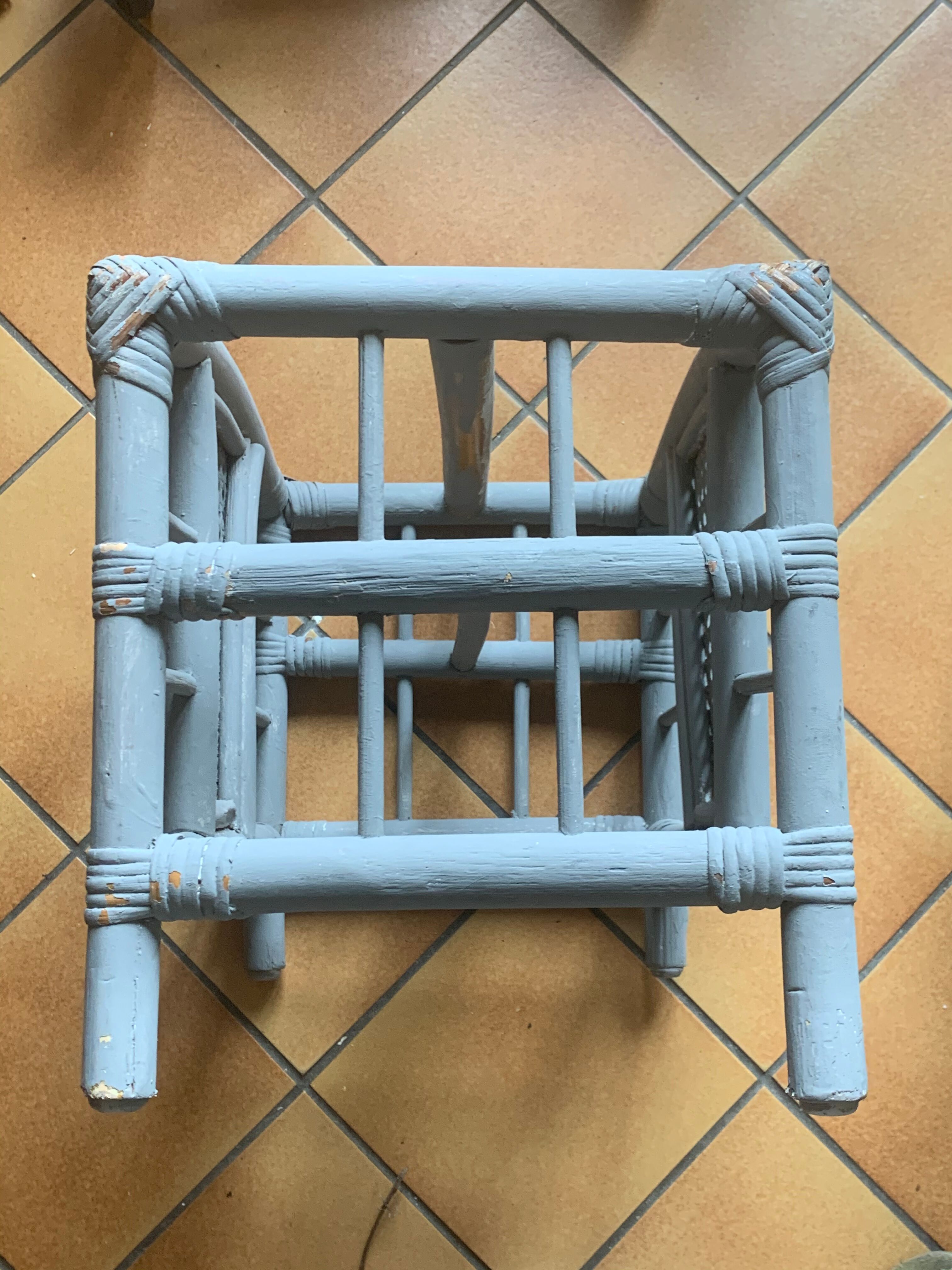 Bamboo and rattan magazine holder, vintage grey canning
