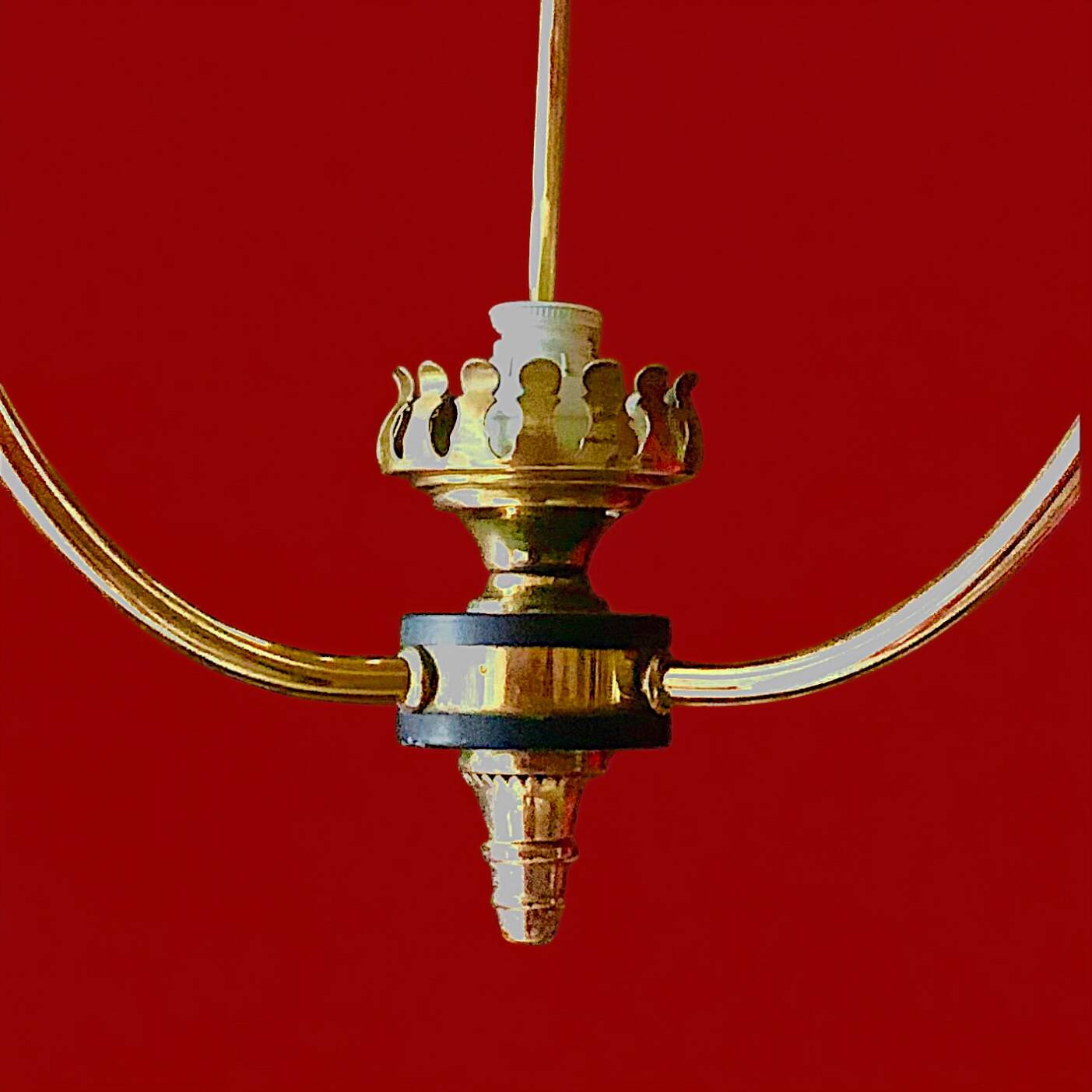 1950s pendant light in green lacquered metal and brass