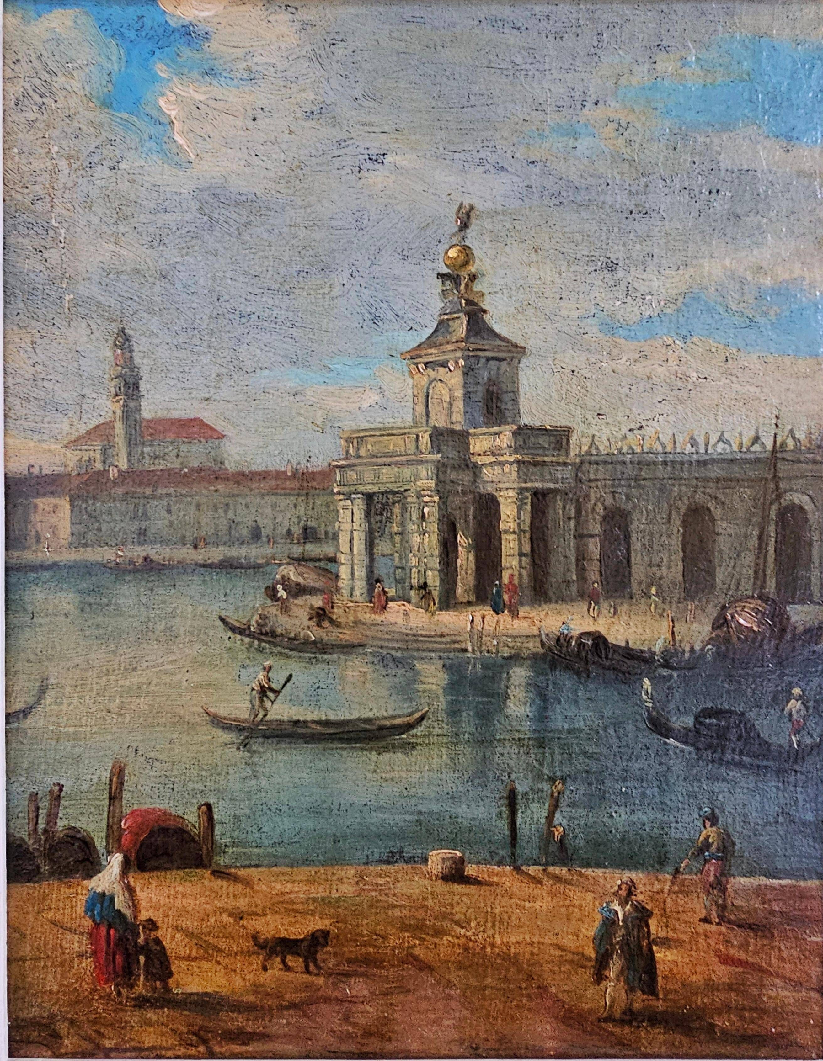 Venice Dogana, Oil on Canvas, Venetian School, style of Francesco Guardi