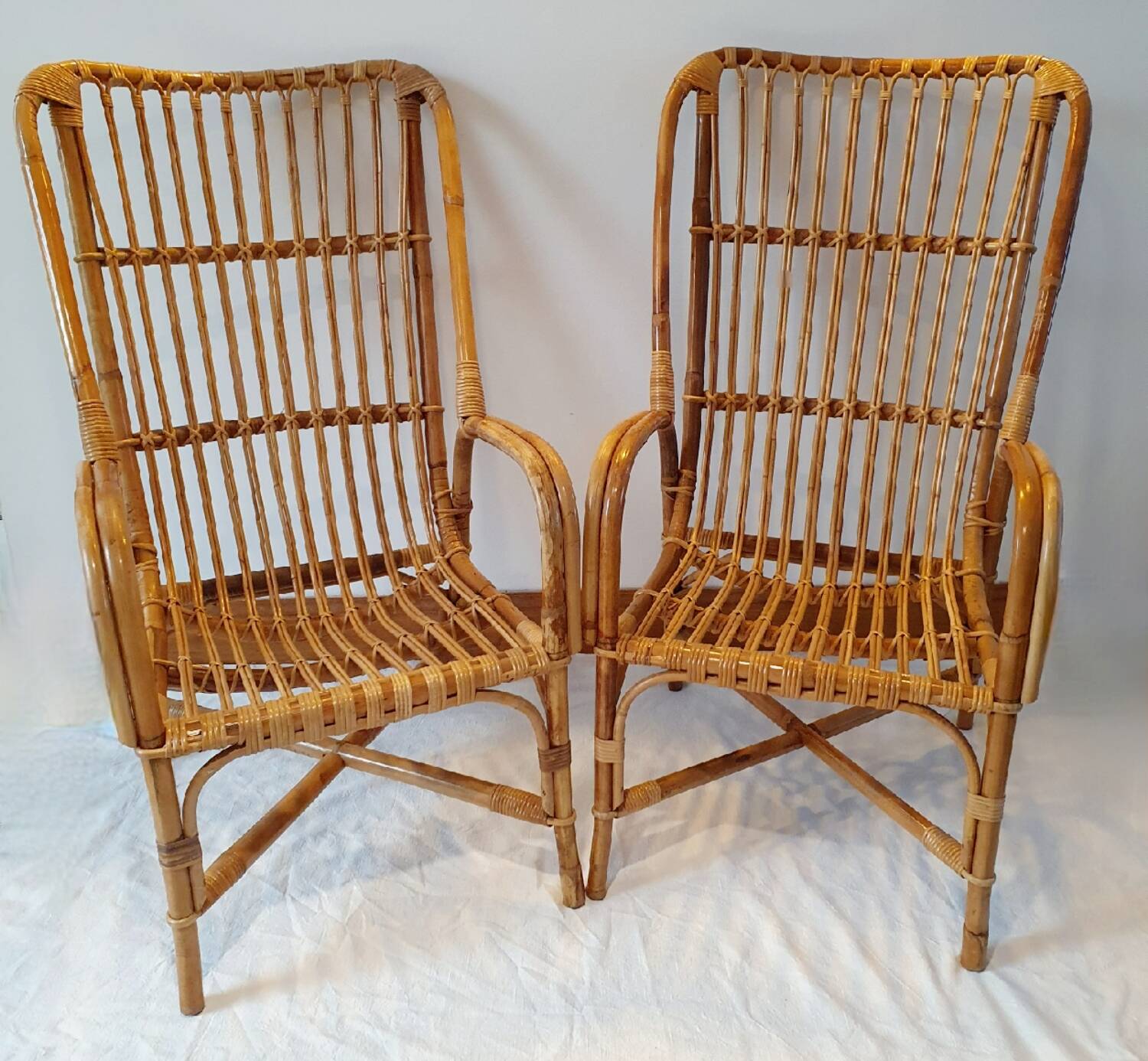 Pair of rattan armchairs