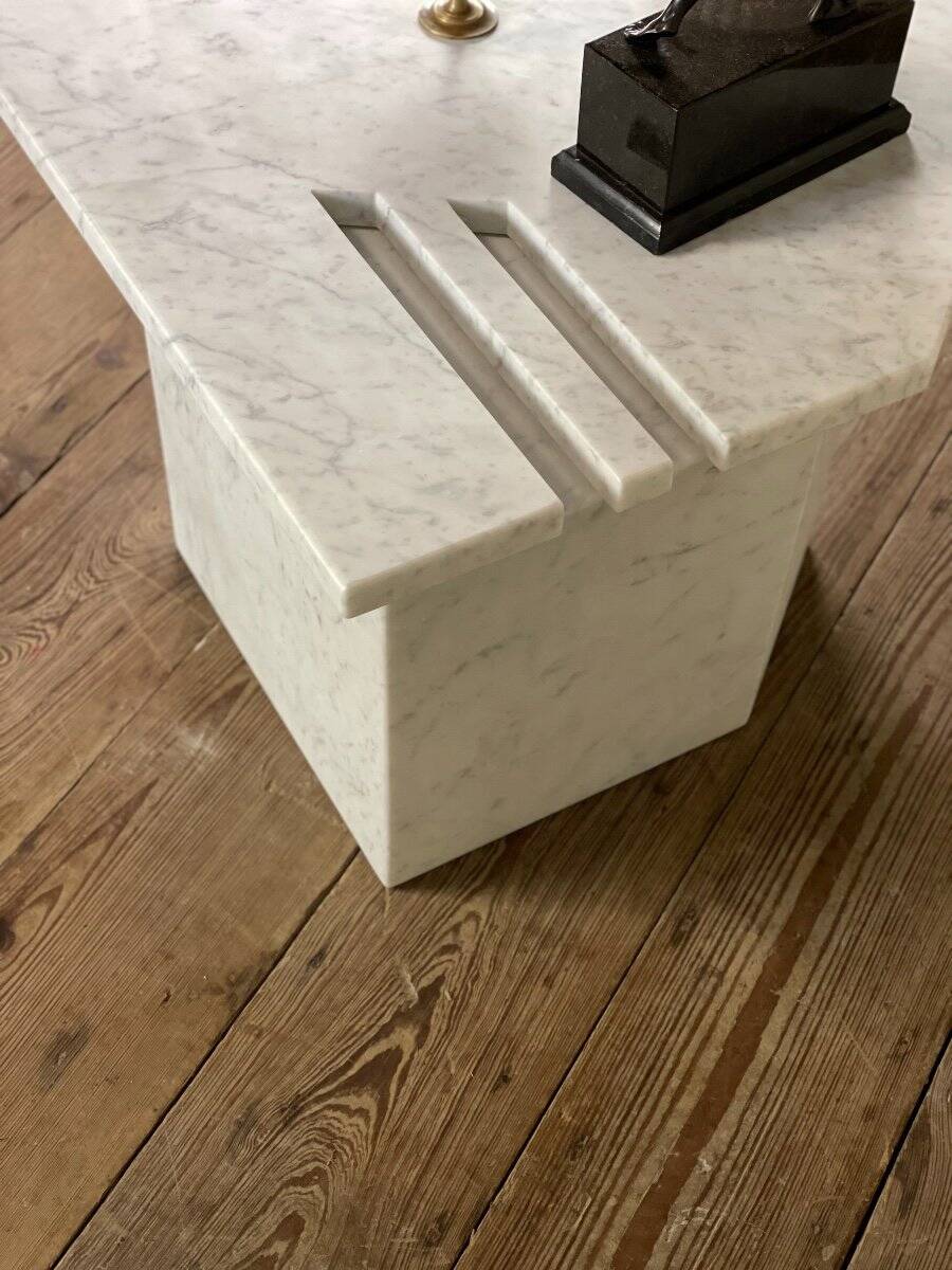 Postmodernist table in Carrara marble