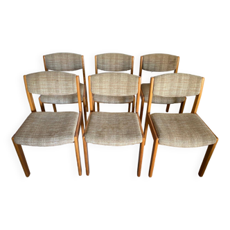 Set of 6 vintage Scandinavian chairs in wood and wool fabric an60