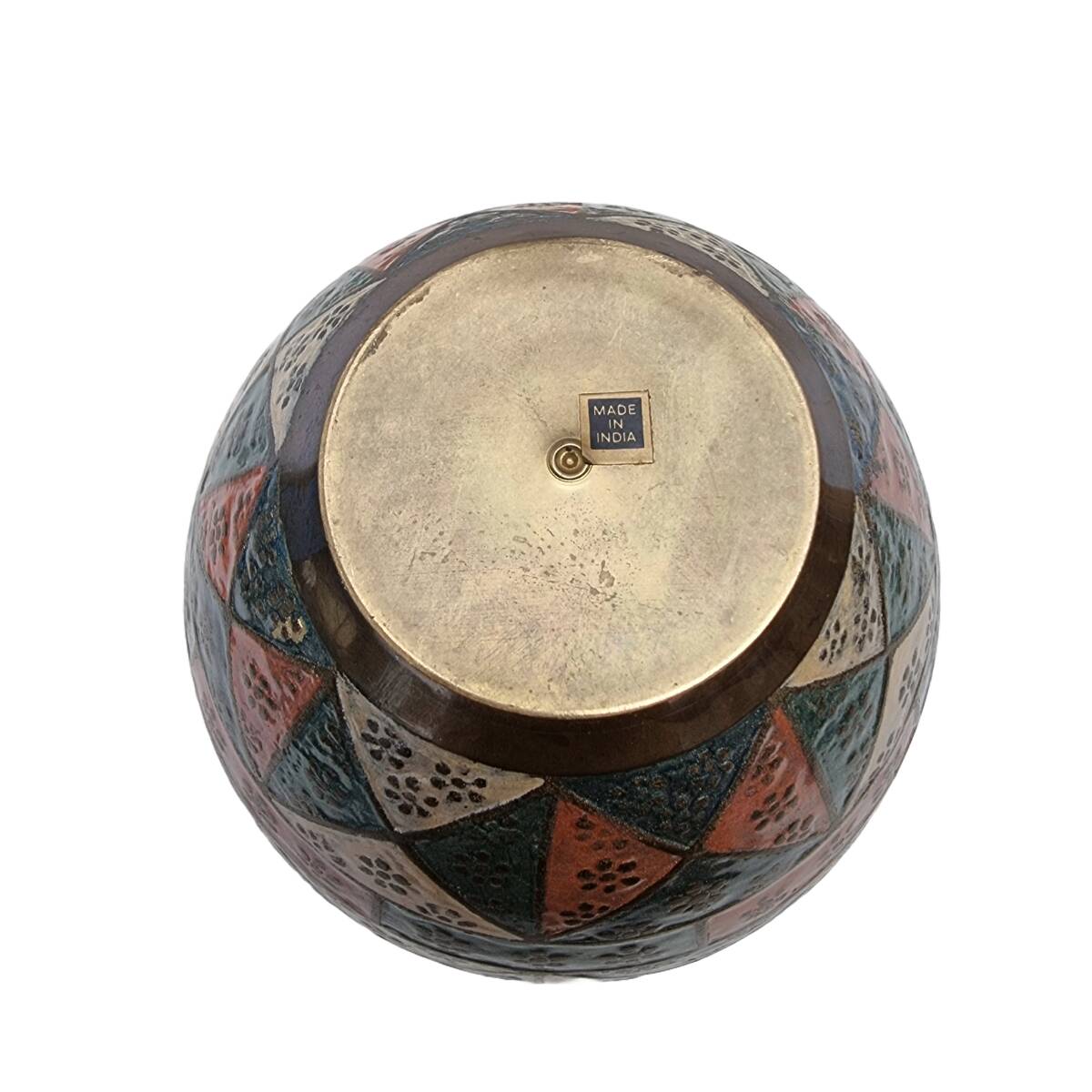 Painted Brass Vase From India, 1970s