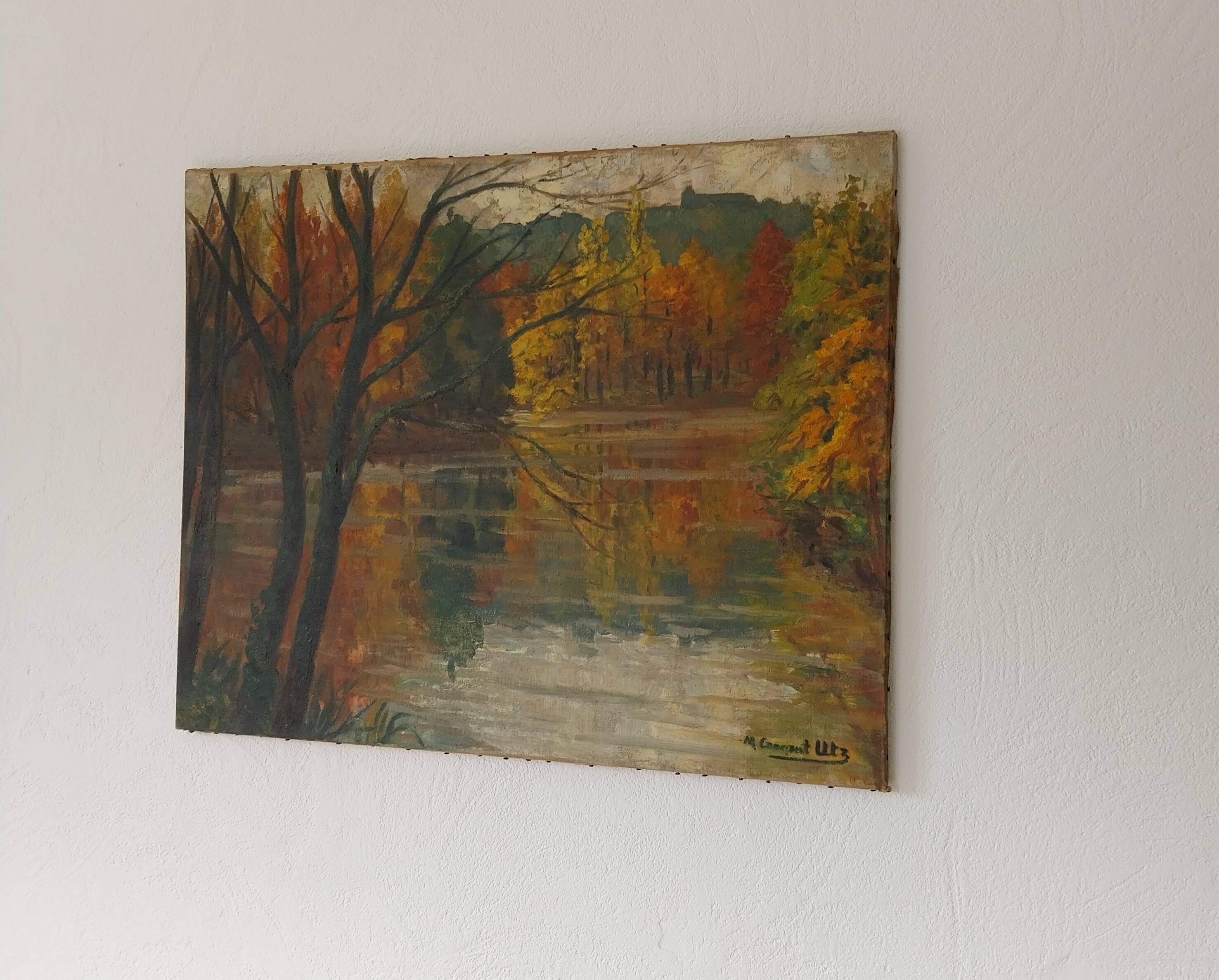 Vintage oil painting on canvas signed Cannaut Utz – autumn landscape