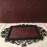 Miroir en fer forgé noir et touches dorées