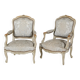 Pair of Louis XV style armchairs in grey lacquered wood.