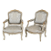 Pair of Louis XV style armchairs in grey lacquered wood.