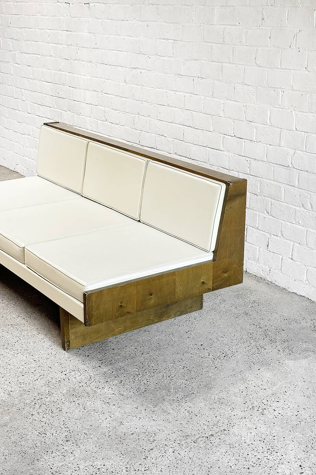 French Modernist Living Room Sofa Set In White Leather, 1950's