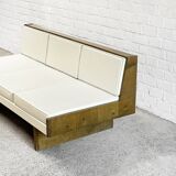 French Modernist Living Room Sofa Set In White Leather, 1950's