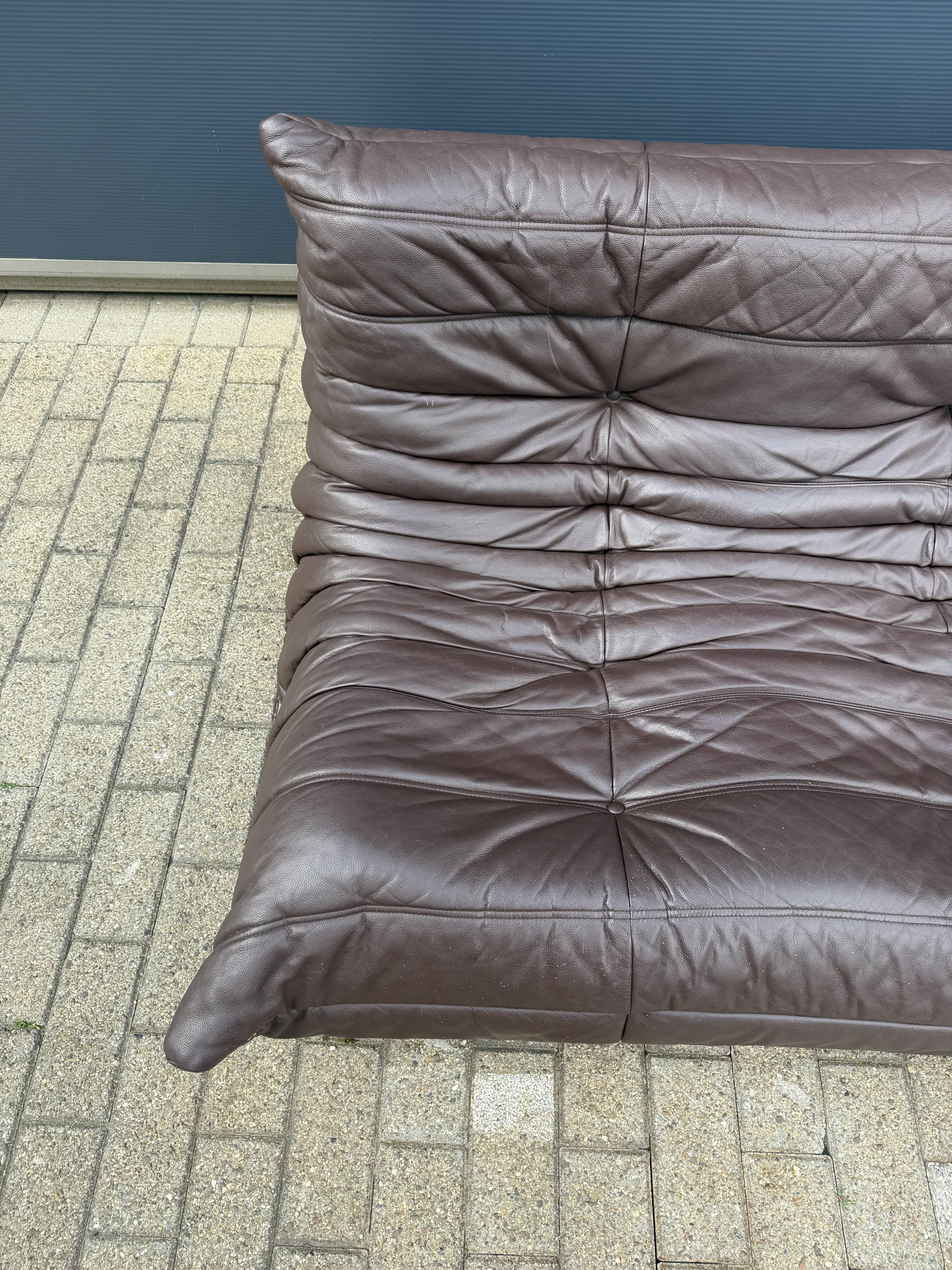 100% authentic Ligne Roset Togo 3-seater in chocolate brown original leather.