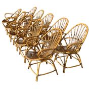 Set of 10 rattan armchairs from the 1960s, France.