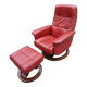 Red leather relax armchair and pouf