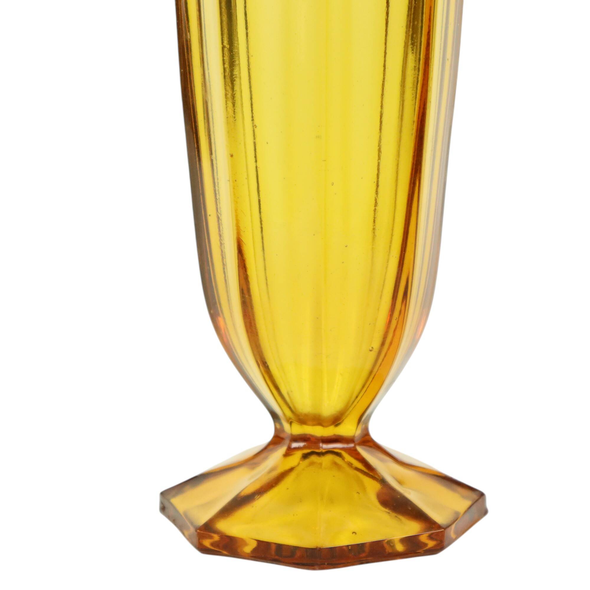 Art Deco Vase Pressed Glass Amber Rosice Glassworks 21cm