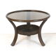 Ensemble vintage en rotin manou de 2 fauteuils et table avec plateau en verre fabriqué dans les années 1970
