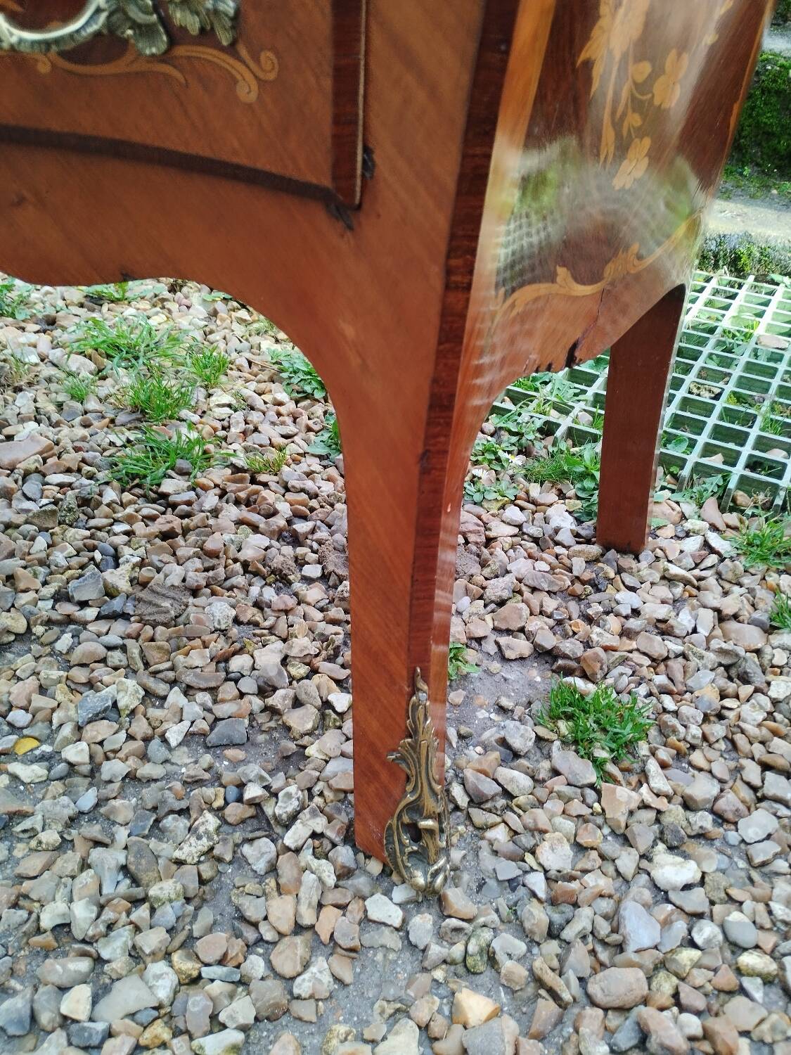 Louis xv style marble top marquetry chest of drawers
