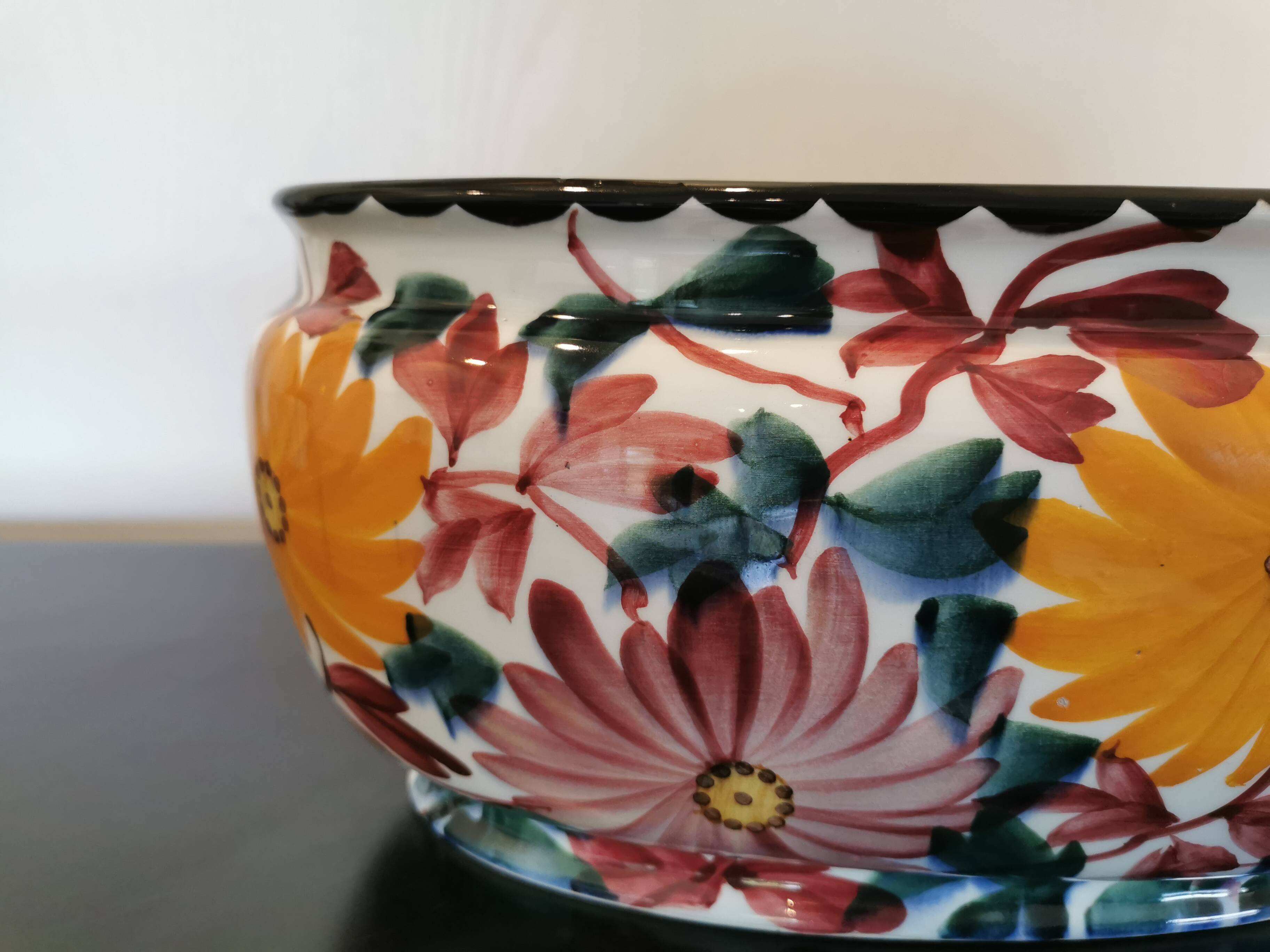 Vintage flowery ceramic from Schramberg, Jar, Planter, Cache Pot.