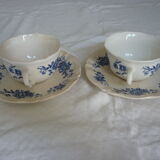 2 cups lunch earthenware of sarreguemines blue flowers