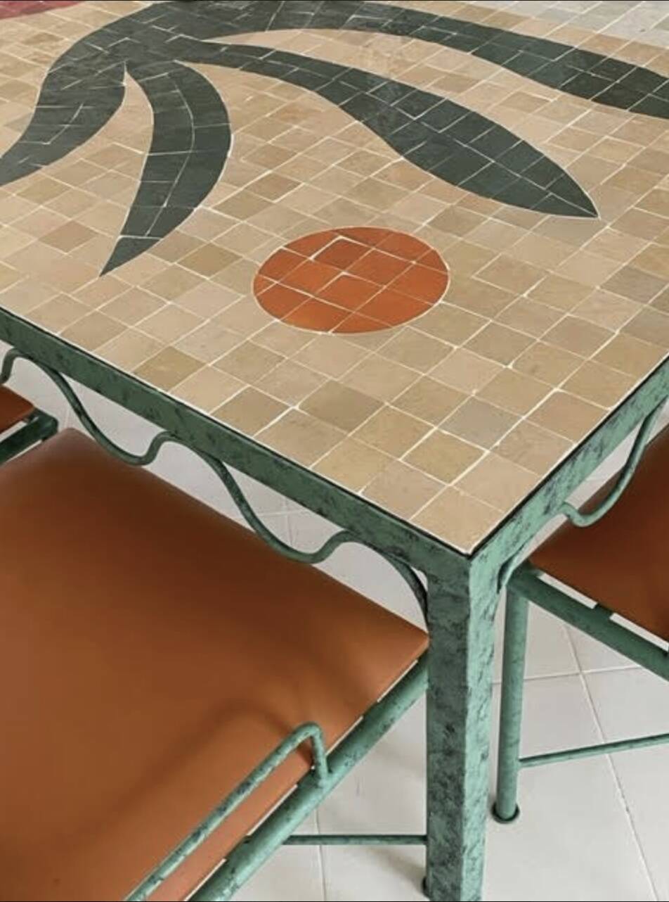 Lrnce garden furniture, in wrought iron and zellige