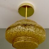 Vintage art deco globe pendant light / ceiling light in yellow Clichy glass