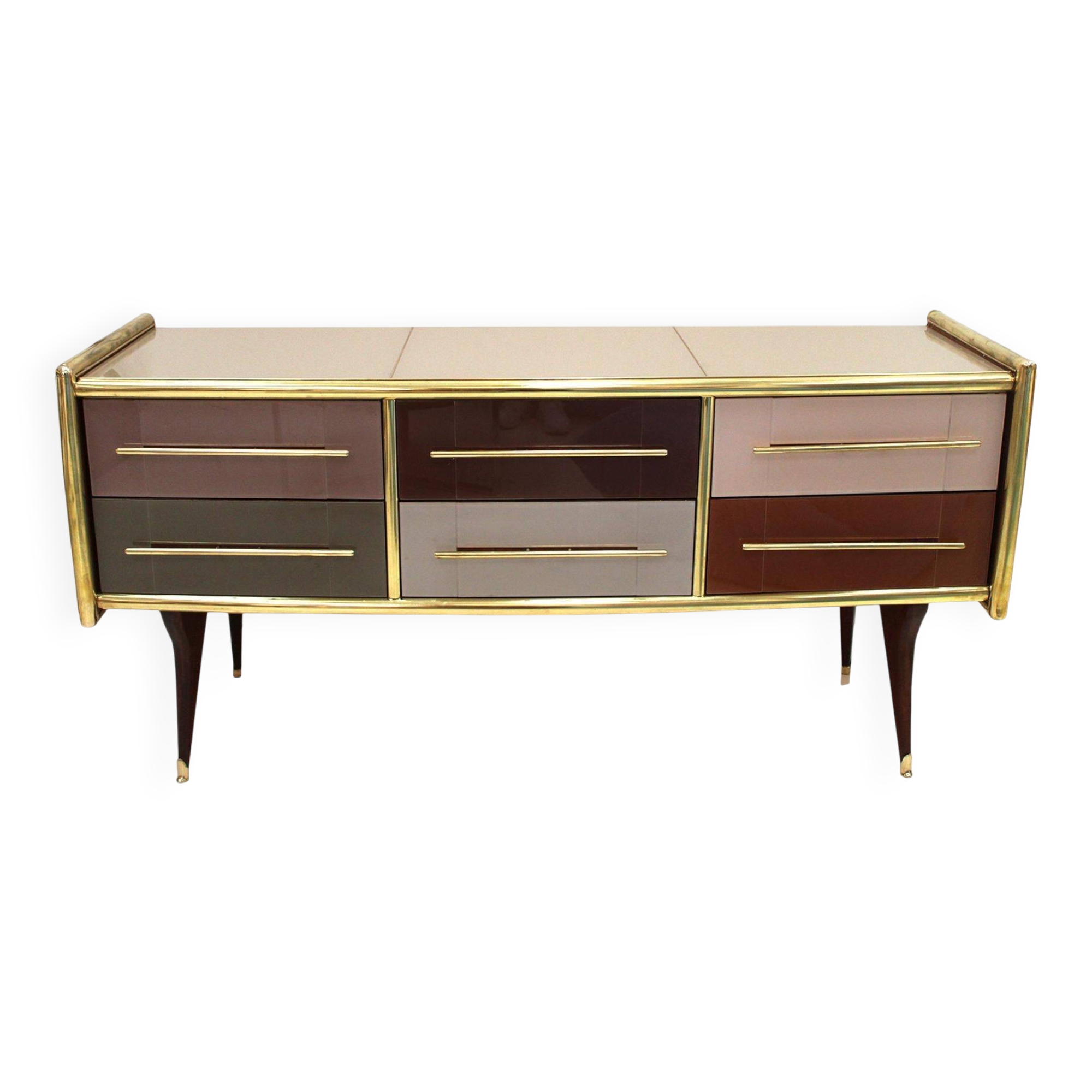 Mid-Century Modern Style Solid Wood and Colored Glass Italian Sideboard