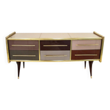 Mid-Century Modern Style Solid Wood and Colored Glass Italian Sideboard