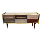 Buffet italien en bois massif et verre coloré de style mid-century modern