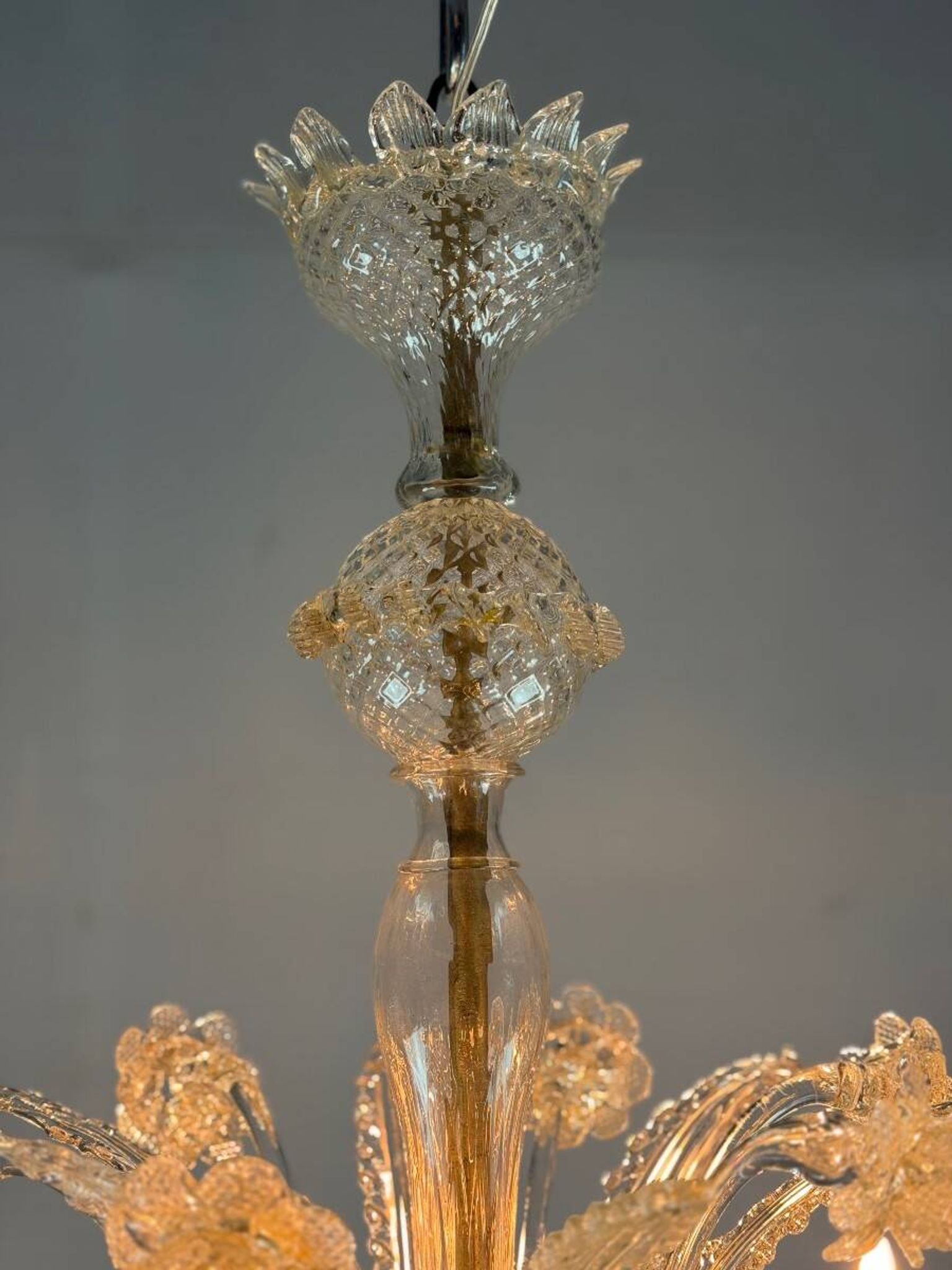 Venetian chandelier in gilded Murano glass, circa 1950