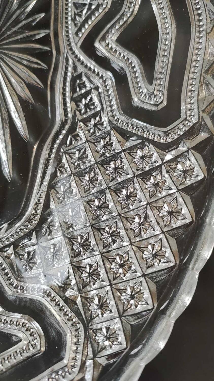 Aperitif dish in molded glass. stylish boho chic. starry, cross, leafy patterns