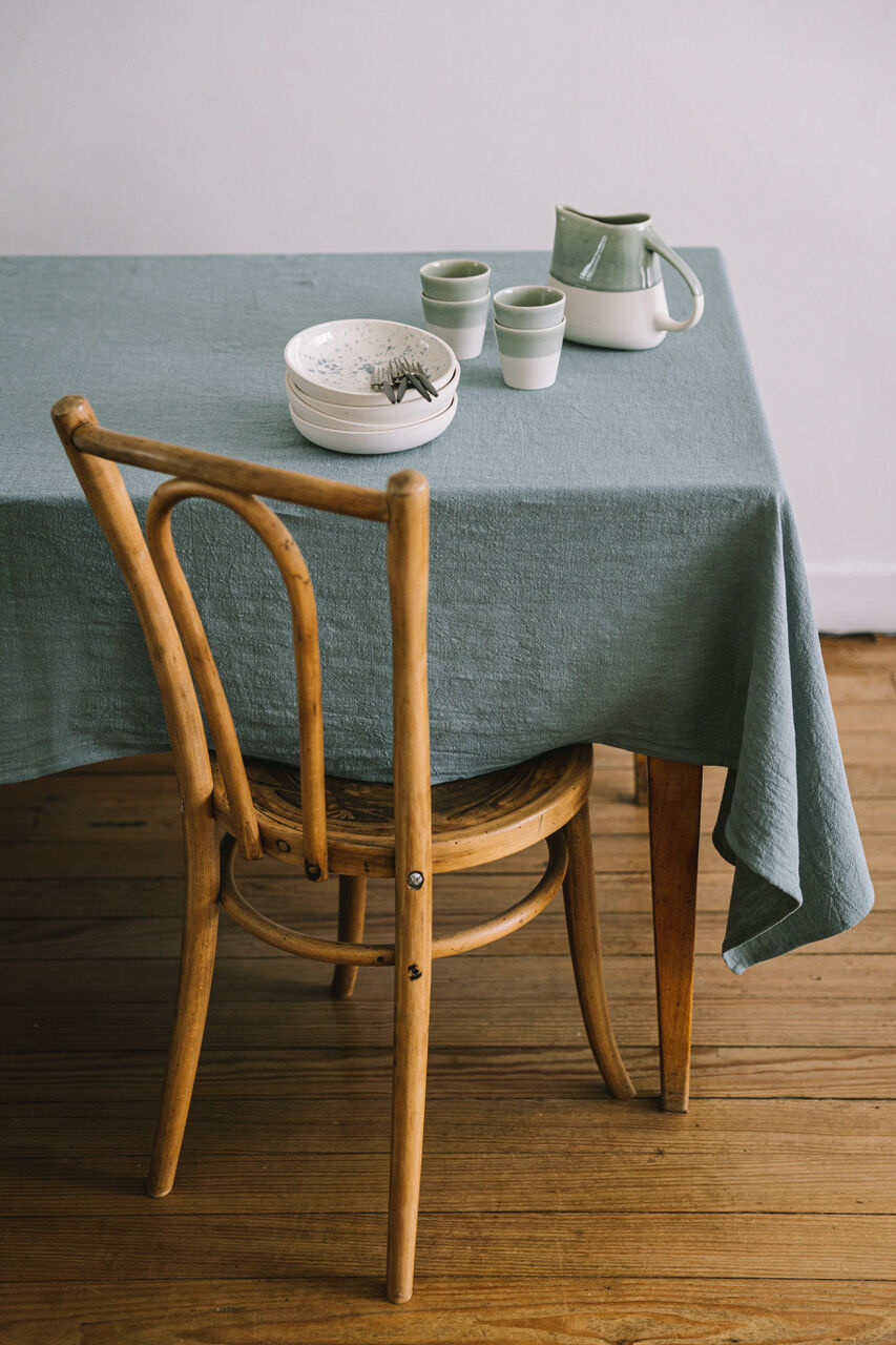 Washed linen tablecloth Celadon