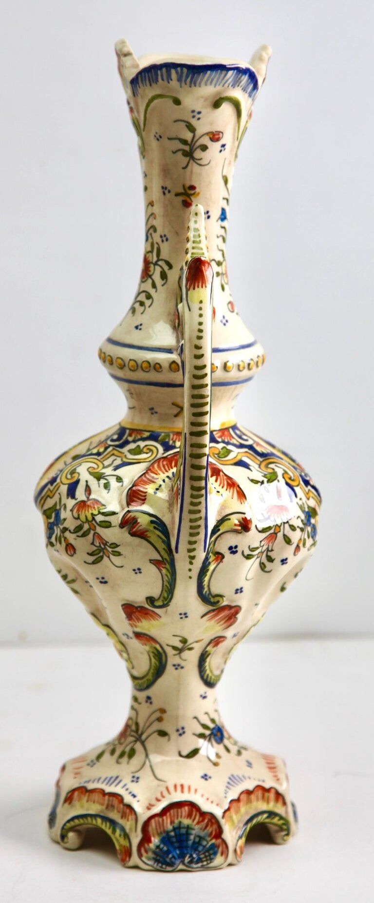 Hand-painted earthenware vase from Rouen, France twentieth century