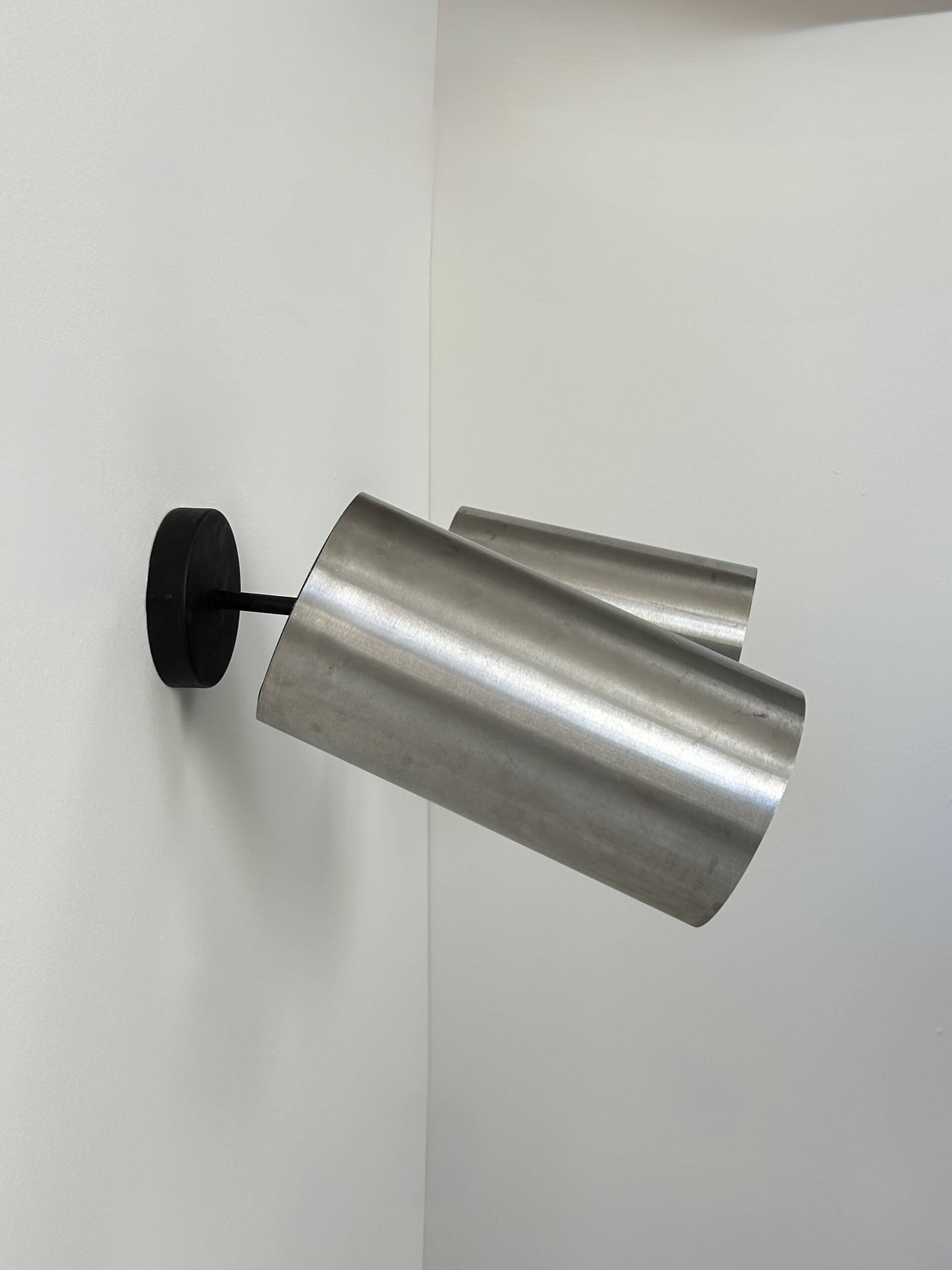 Pair of adjustable vintage wall lights, brushed metal, France, 1970.