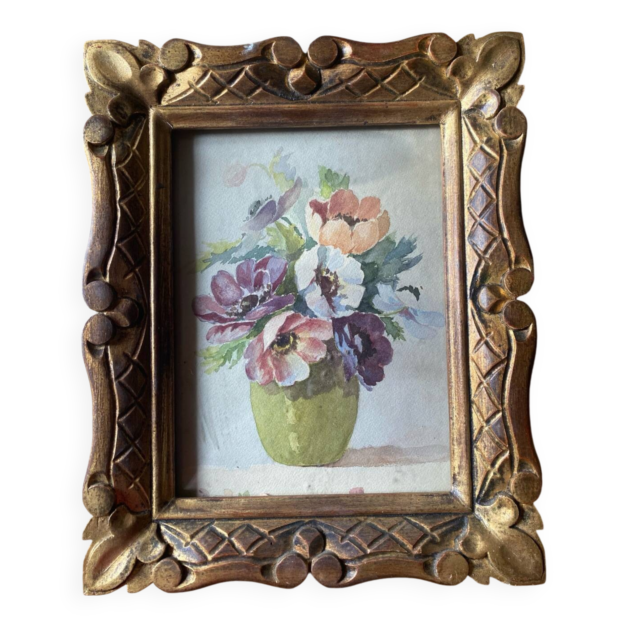 Old painting still life with anemones