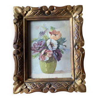 Old painting still life with anemones