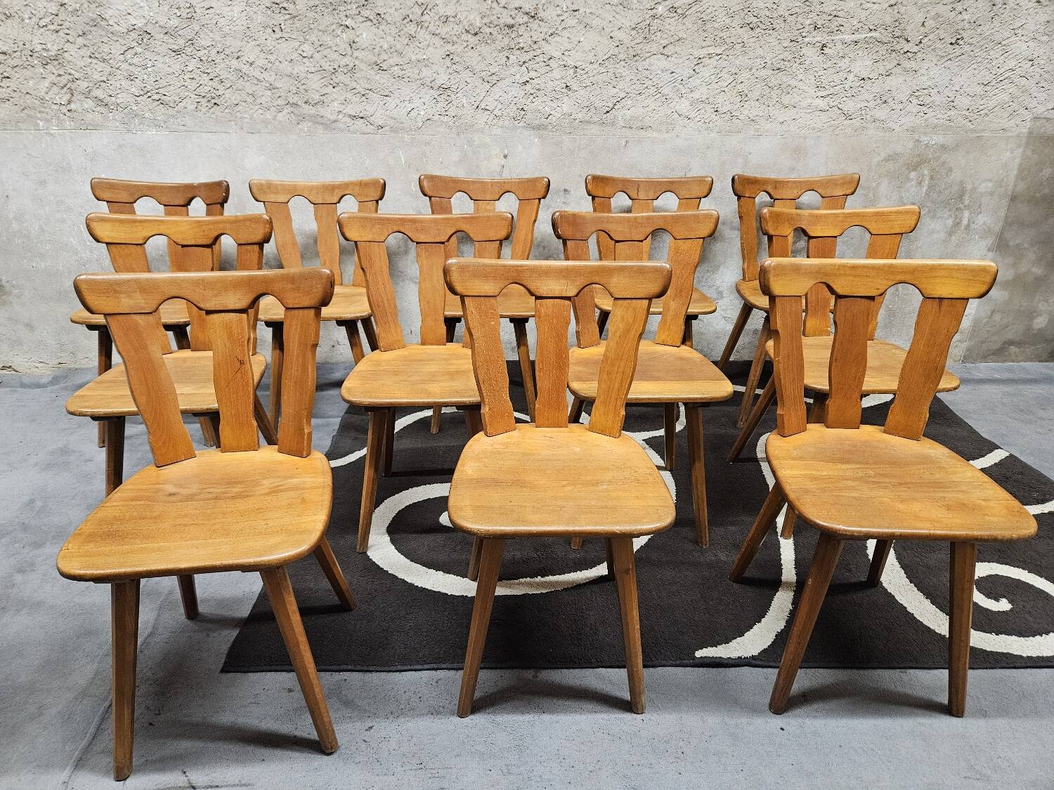 12 wooden bistro chairs, 1970