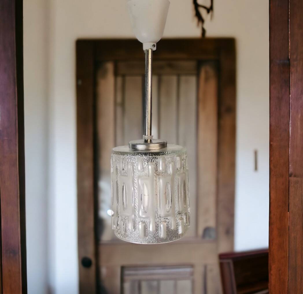 Minimalist simple glass hanging lamp USSR 1970s