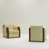 Set of 2 leather Art Deco club chairs, 1930s France.