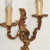 Stylish Vintage French Bronze Double Wall Sconces with Acanthus Leaf Detail