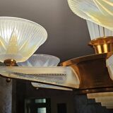 Art Deco chandelier by H.Petitot and Jean Gauthier in copper-plated metal and opal glass