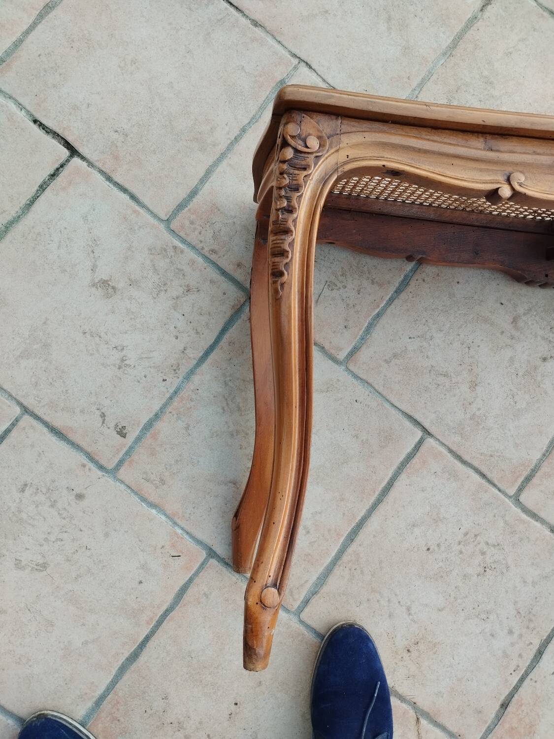 Old Louis XV style caned piano bench