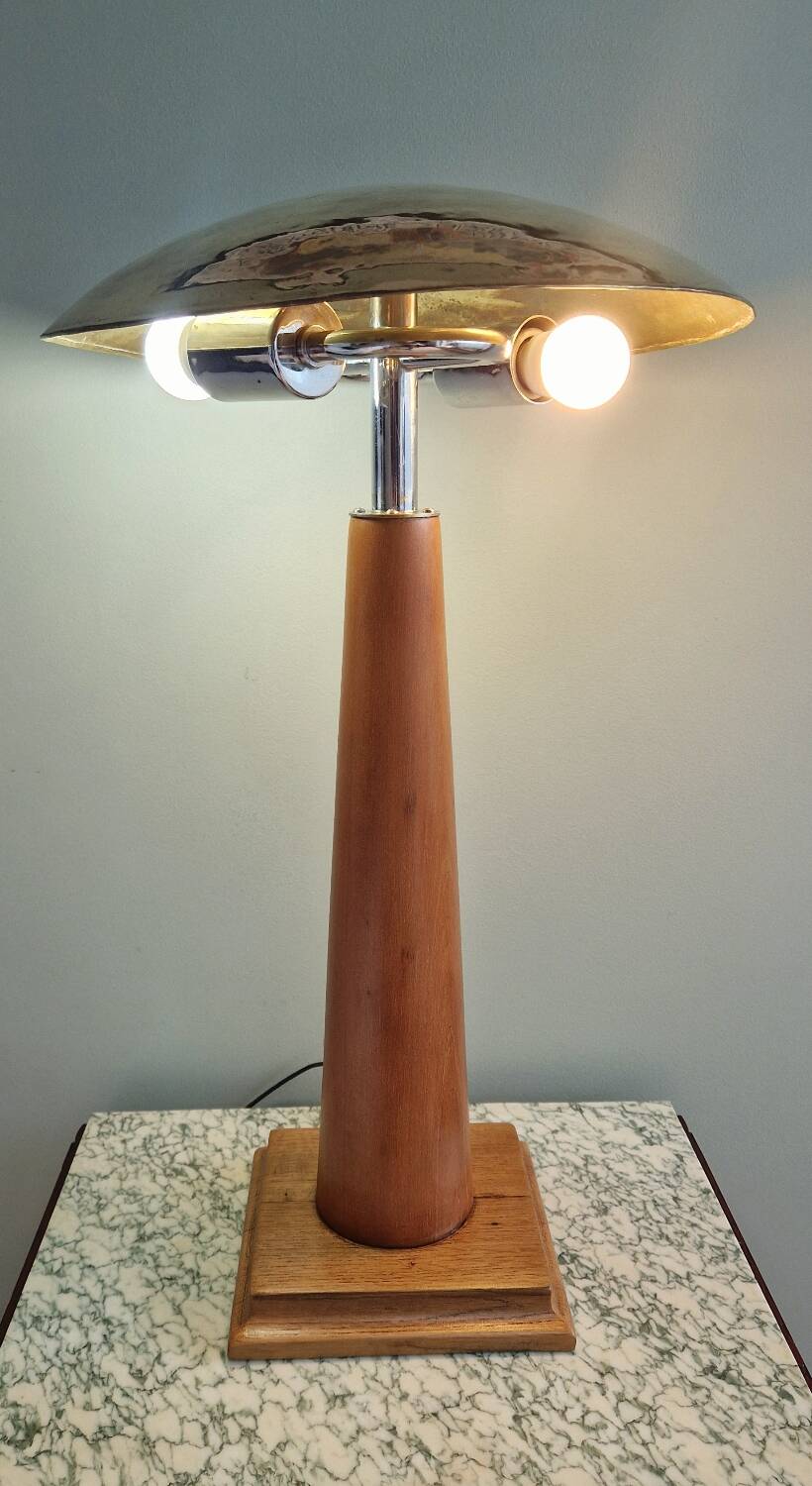 Large nautical lamp in wood and brass from the 80s