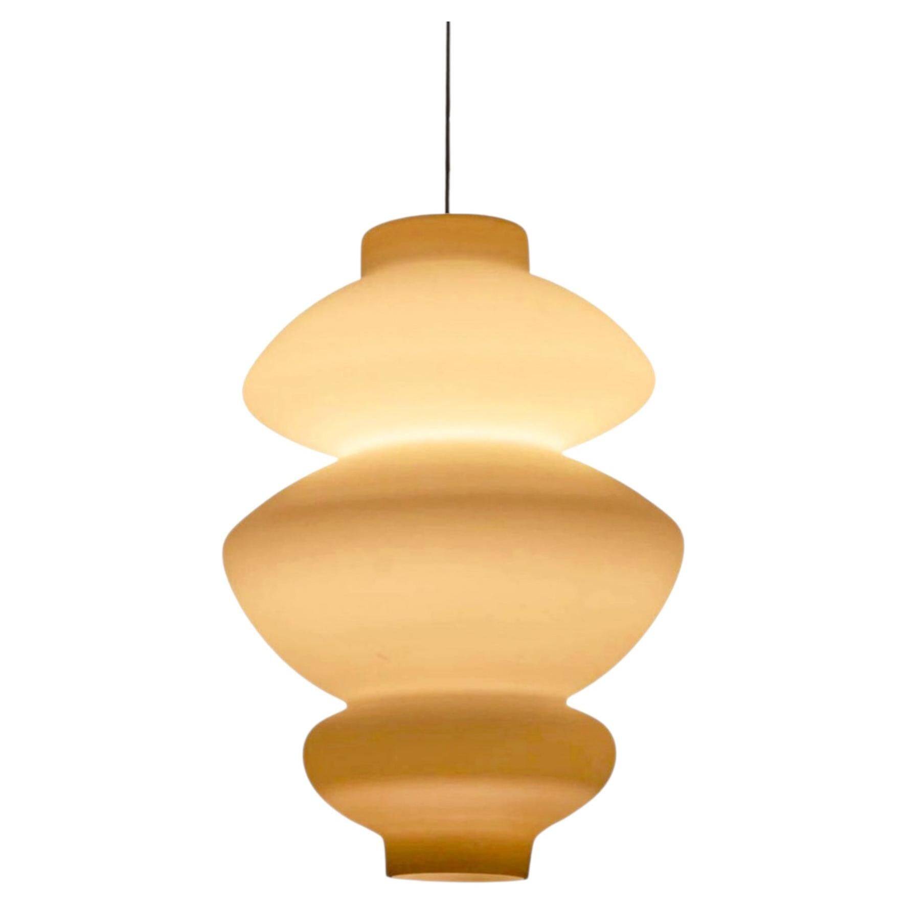 Large sculptural Mid Century pendant light in opaline glass, 1960.