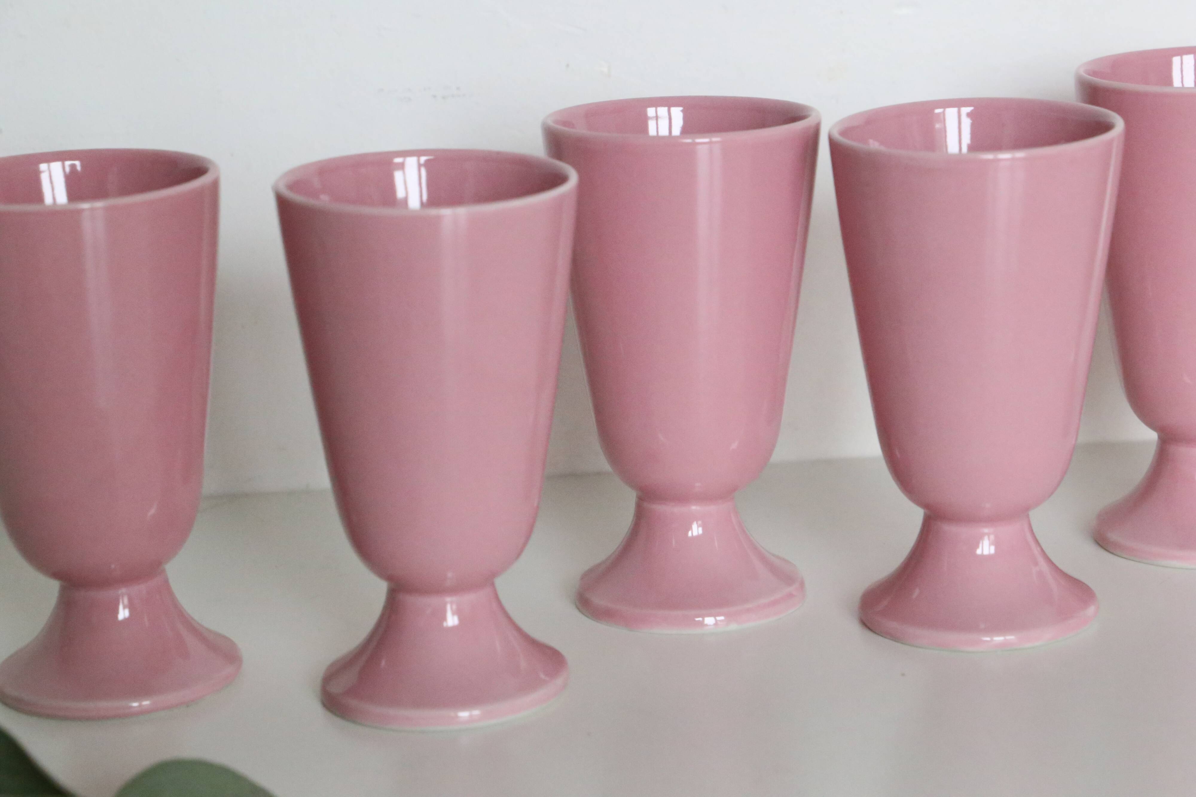 Set of 6 pink porcelain mazagrans, vintage