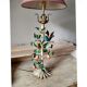 Painted metal candle holder lamp - wrought iron fruit and bird lamp base