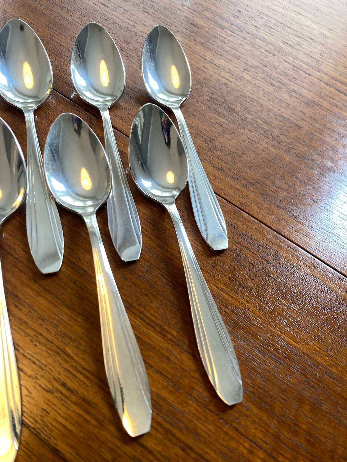 Box of 12 small silver-plated Art Deco spoons